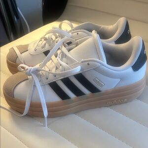 Adidas White and Brown Sneakers with Black Stripes